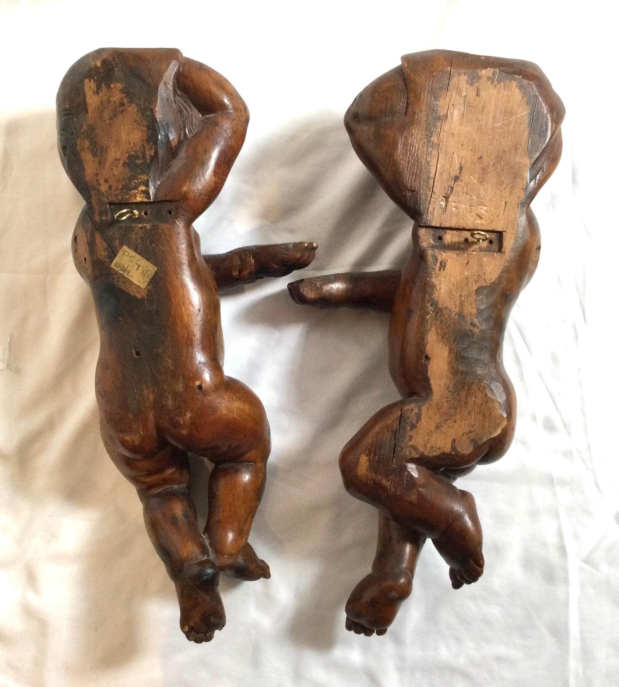 Pair of 19th Century Hand Carved Italian Walnut Cherubs 4