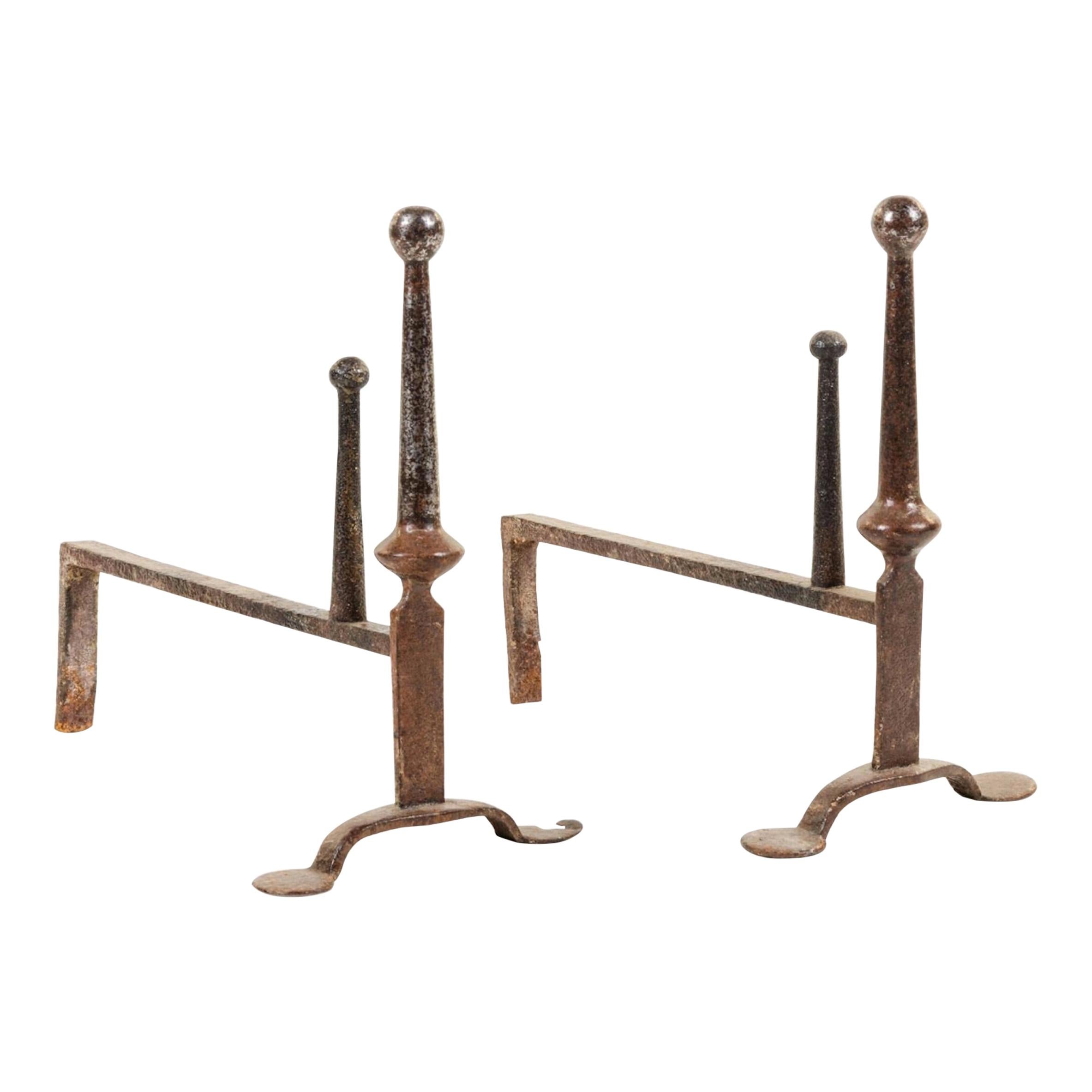 Pair of 19th Century Handwrought Iron Andirons in the Style of Giacometti
