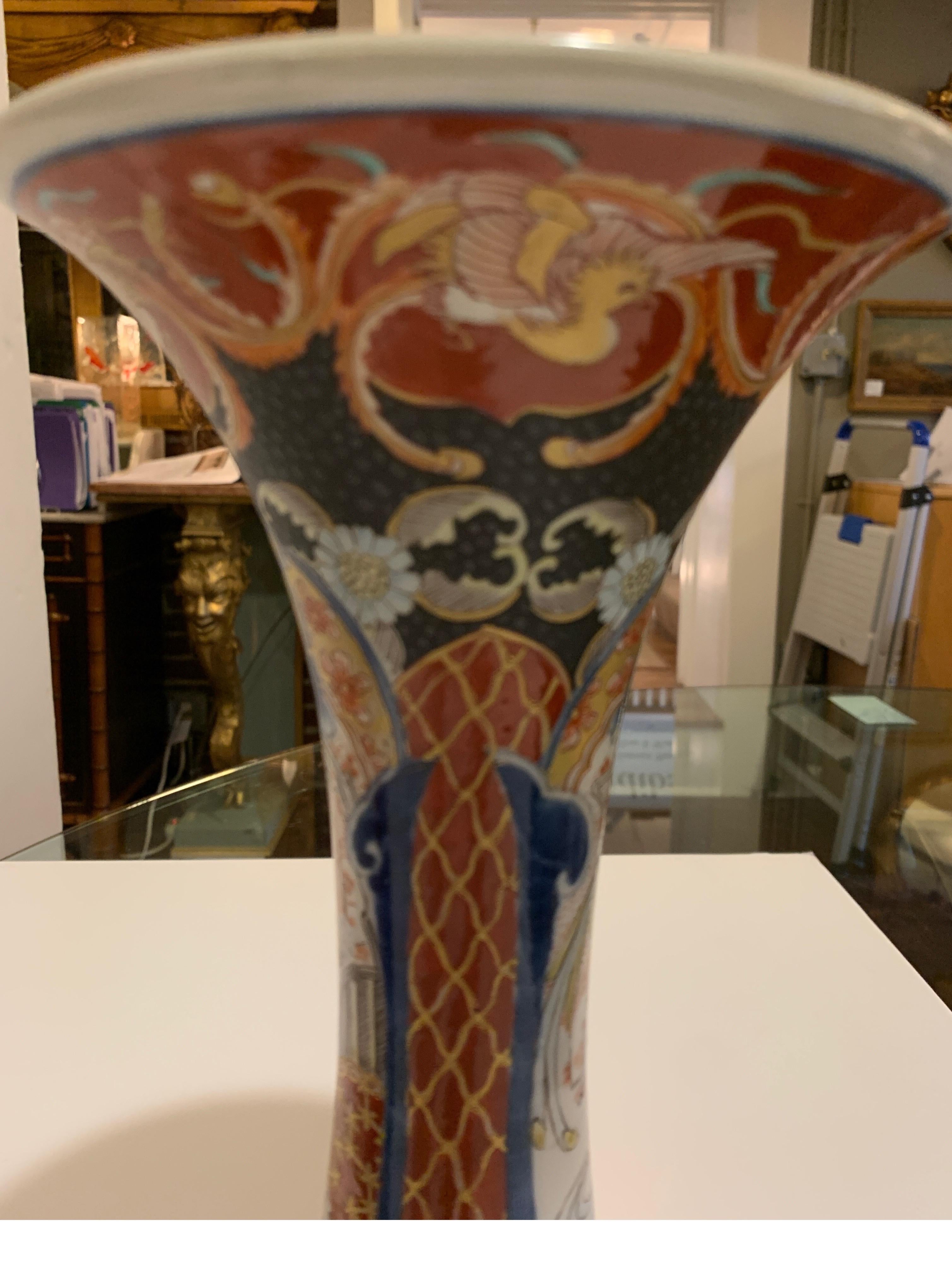 Pair of 19th Century Imari Porcelain Trumpet Vases 7