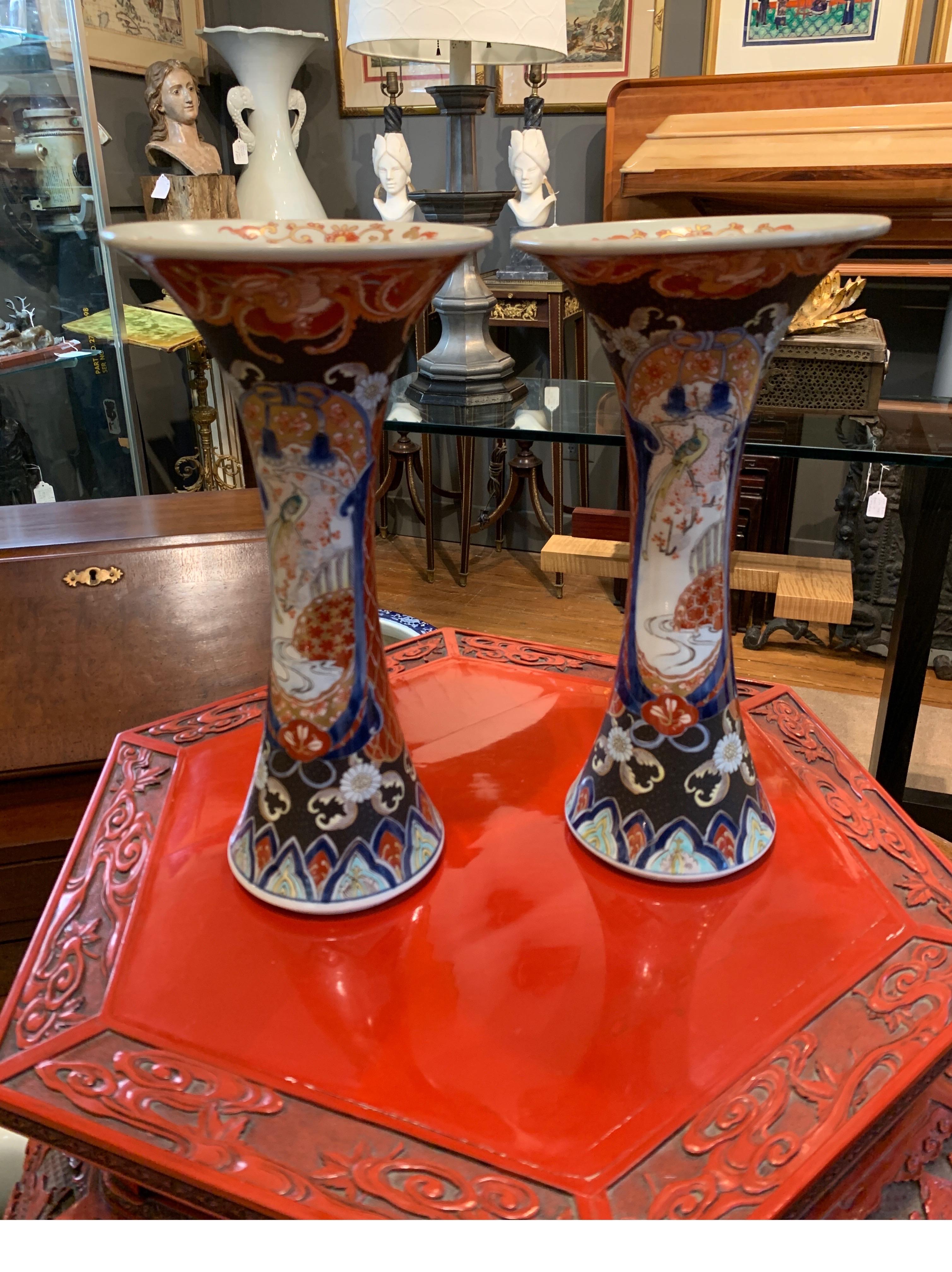 Pair of 19th Century Imari Porcelain Trumpet Vases 8