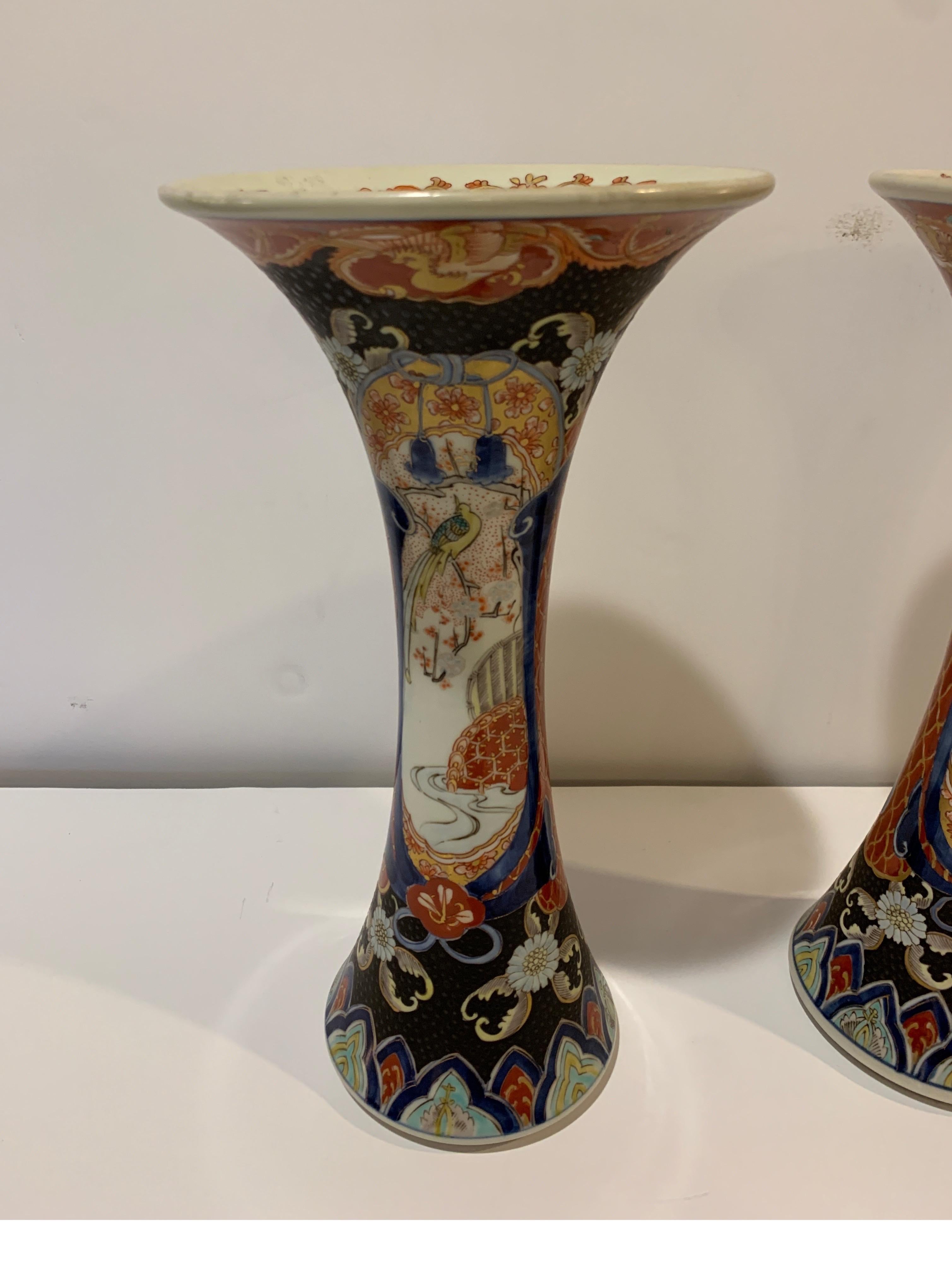 Meiji Pair of 19th Century Imari Porcelain Trumpet Vases