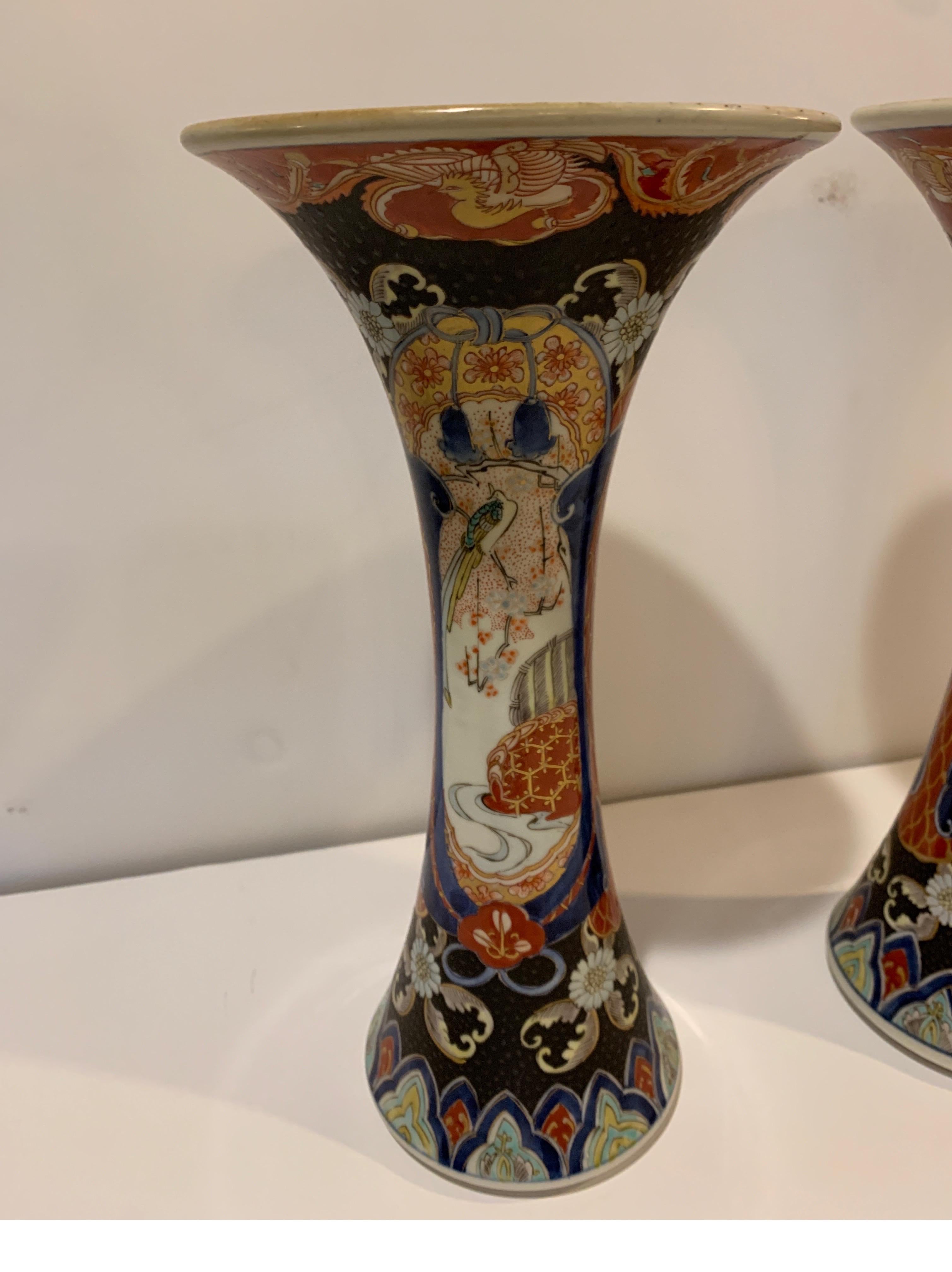 Pair of 19th Century Imari Porcelain Trumpet Vases In Excellent Condition In Lambertville, NJ