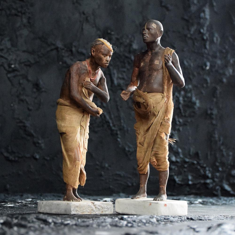 Late 19th Century Pair of 19th Century Indian Clay Figures