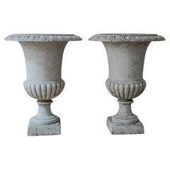 Pair of 19th Century White Iron Garden Urns