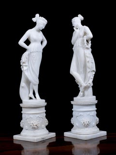 Pair of 19th Century Italian Alabaster Classical Figures of Muses