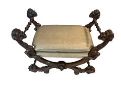 Pair of 19th Century Italian Carved Baroque Walnut Ottoman/Stools