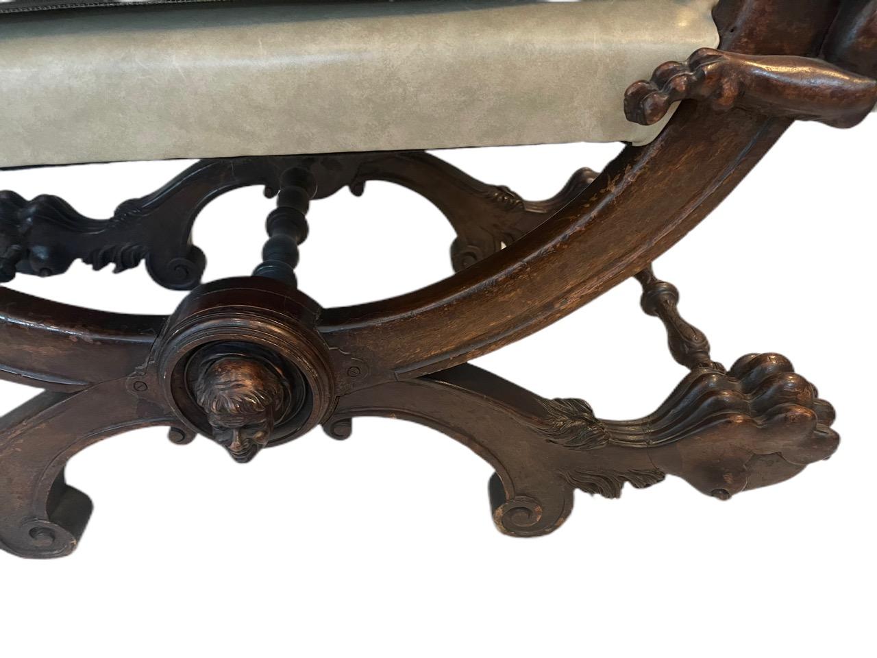 Pair of 19th Century Italian Carved Baroque Walnut Ottoman/Stools In Distressed Condition For Sale In North Miami, FL