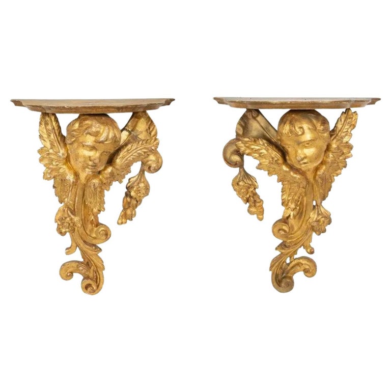 A Pair of 19th Century Italian Giltwood Wall Brackets For Sale at 1stDibs
