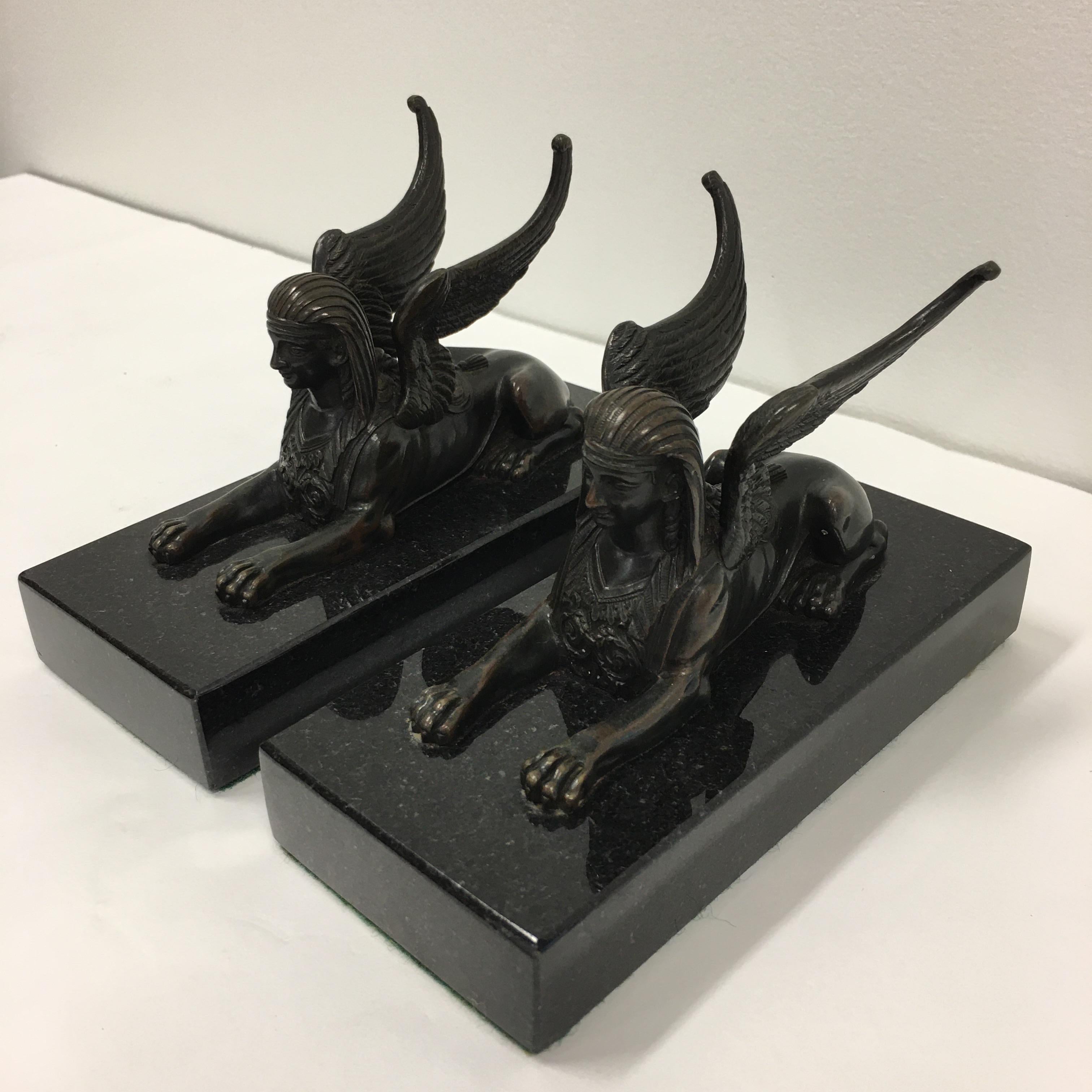A pair of 19th. century Italian Grand Tour winged bronze Sphinxes In Good Condition In Brisbane, Queensland