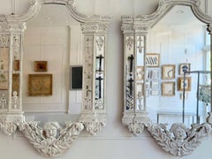 A Pair of 19th Century Italian Painted Limewood Baroque Revival Mirrors