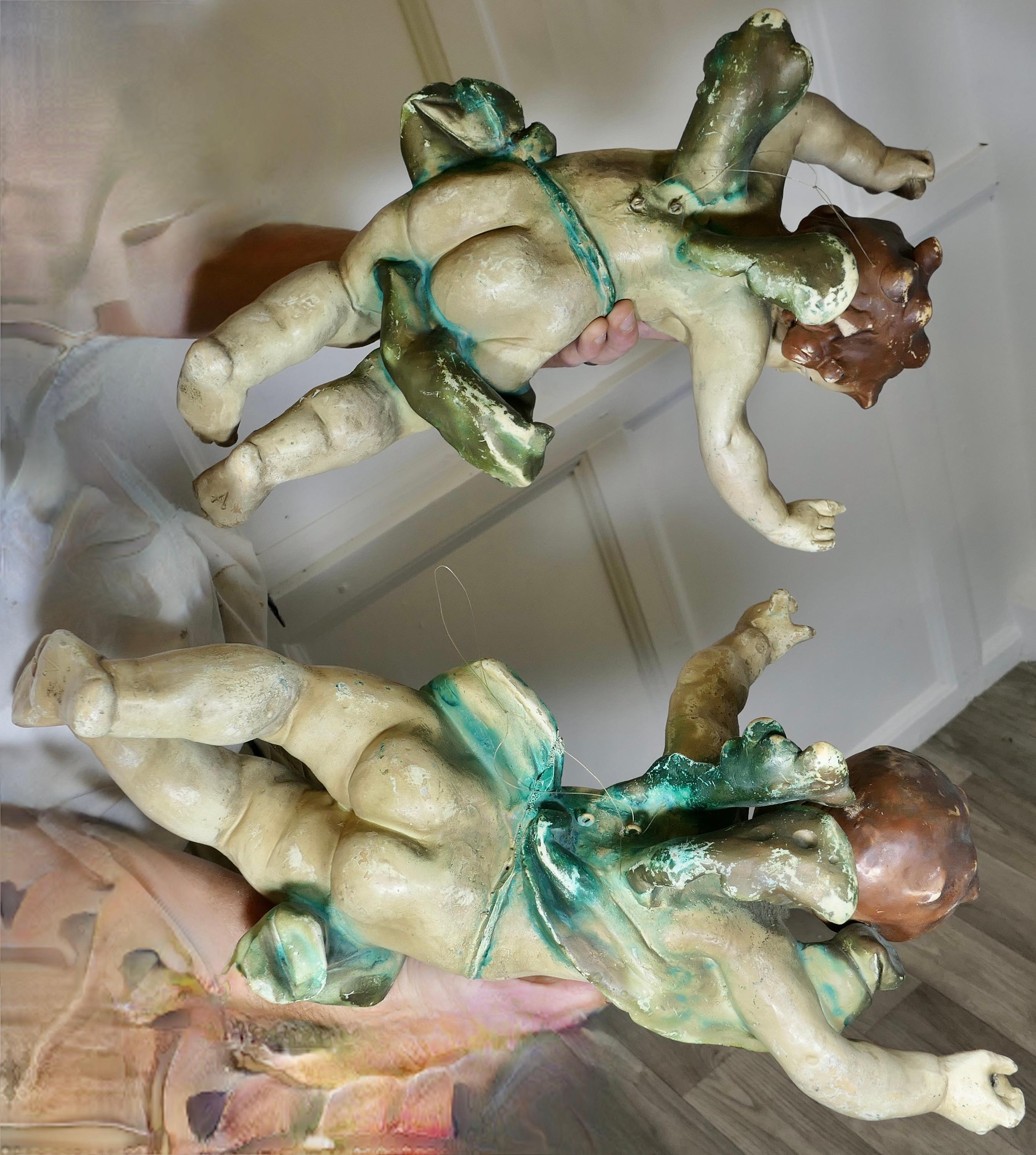 Coppia di putti italiani del XIX secolo firmati A  2 Figure barocche in vendita 9