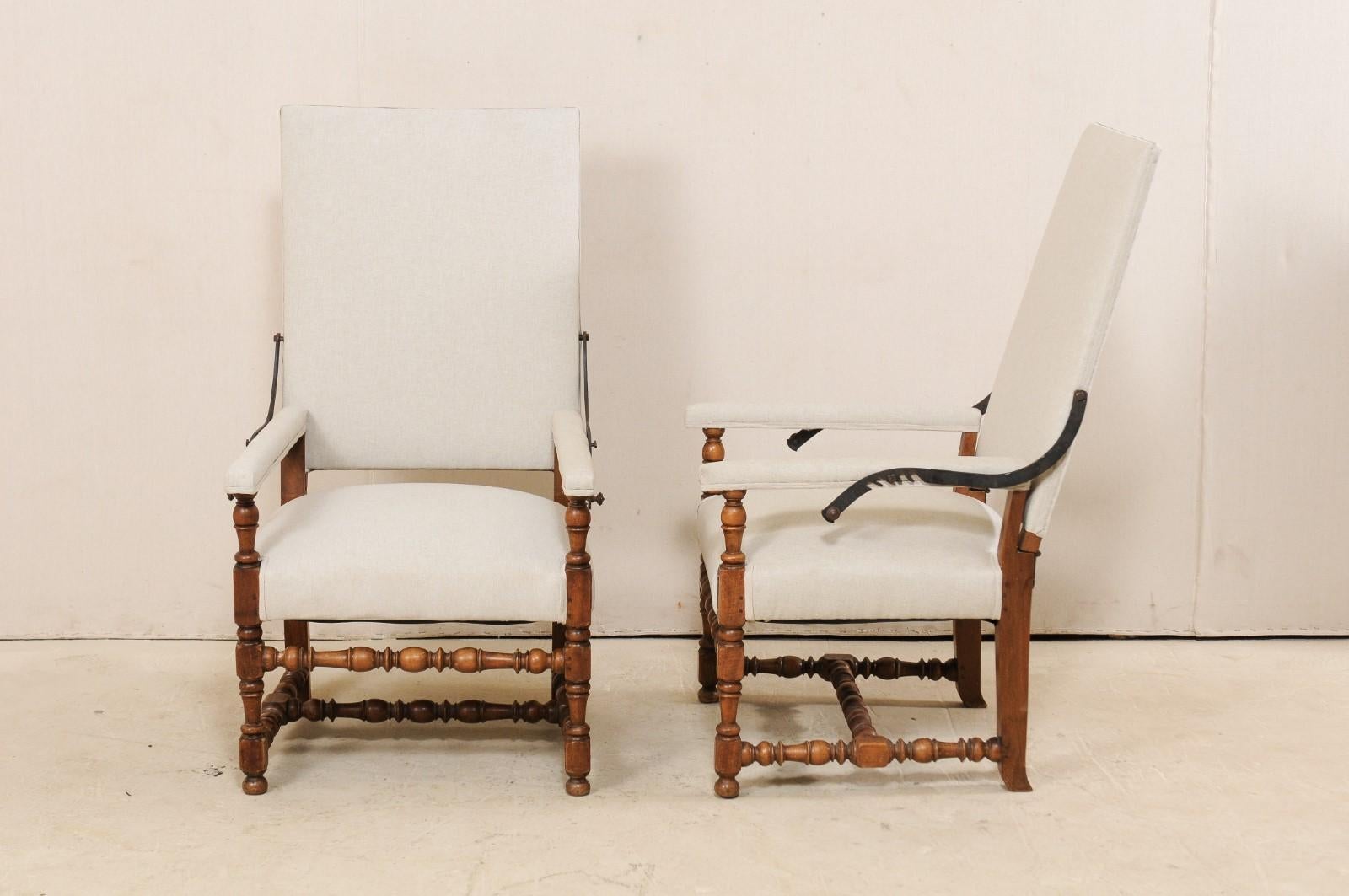 Pair of 19th Century Italian Reclining-Back Armchairs, Louis XIII Style 6