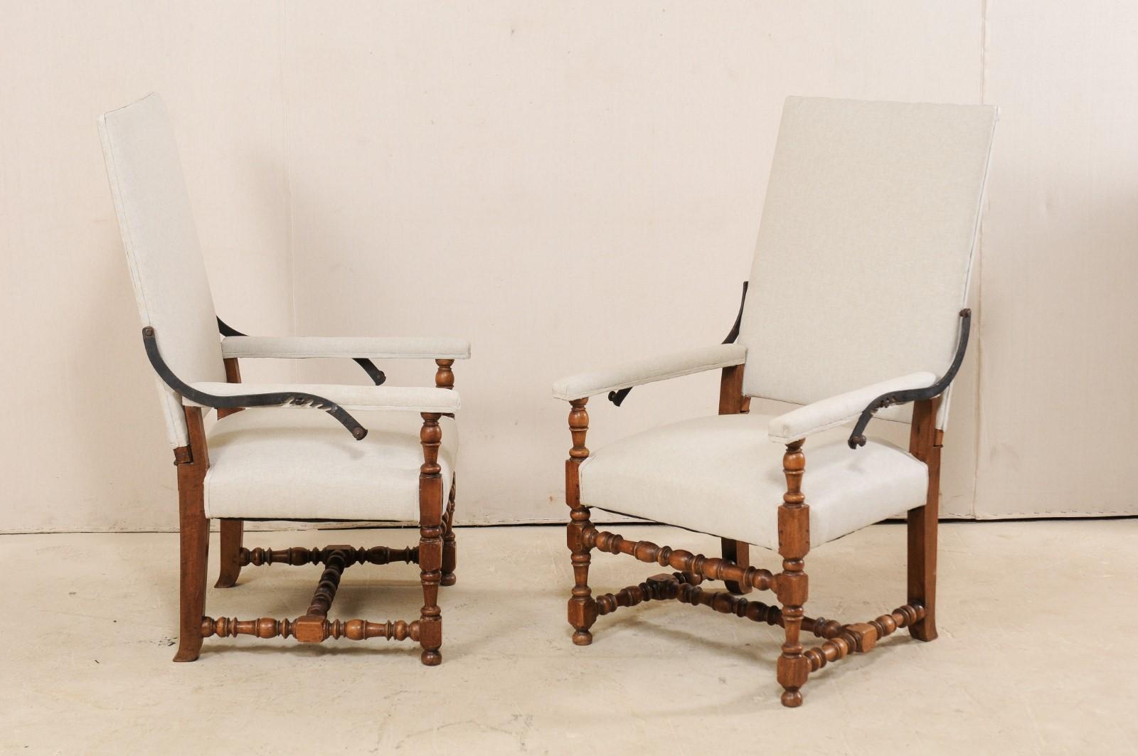 Pair of 19th Century Italian Reclining-Back Armchairs, Louis XIII Style 7