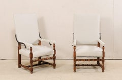 Pair of 19th Century Italian Reclining-Back Armchairs, Louis XIII Style