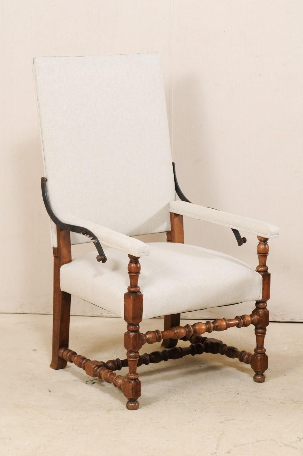 Pair of 19th Century Italian Reclining-Back Armchairs, Louis XIII Style 1