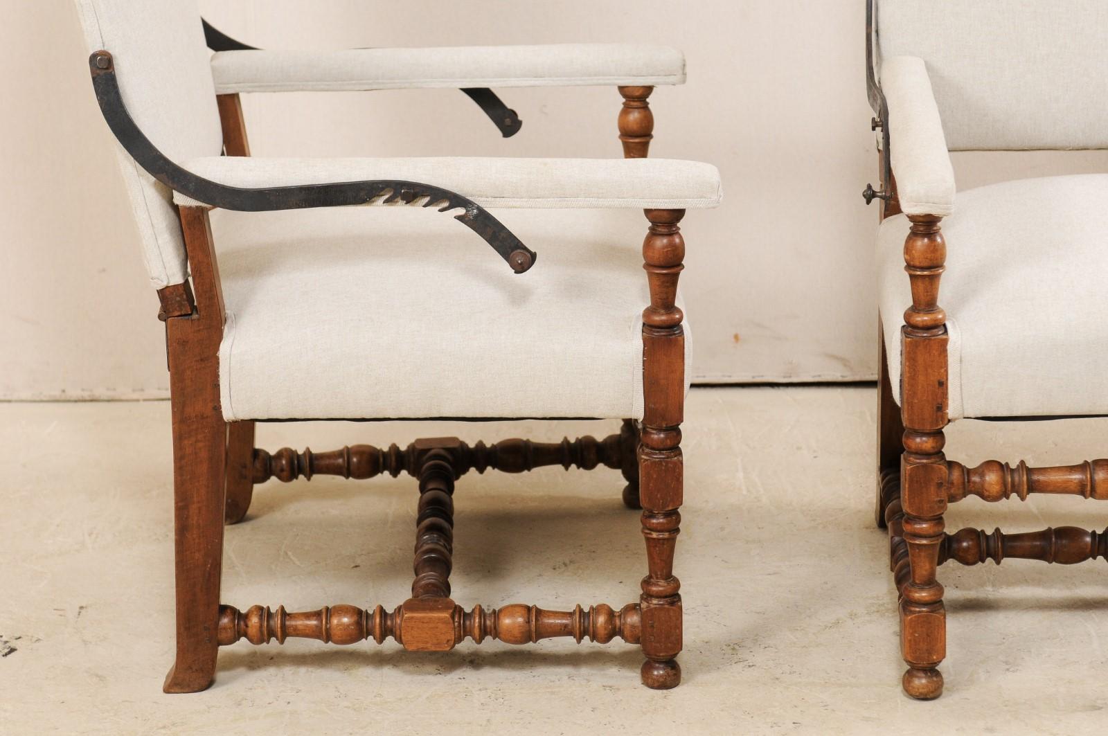 Pair of 19th Century Italian Reclining-Back Armchairs, Louis XIII Style 2