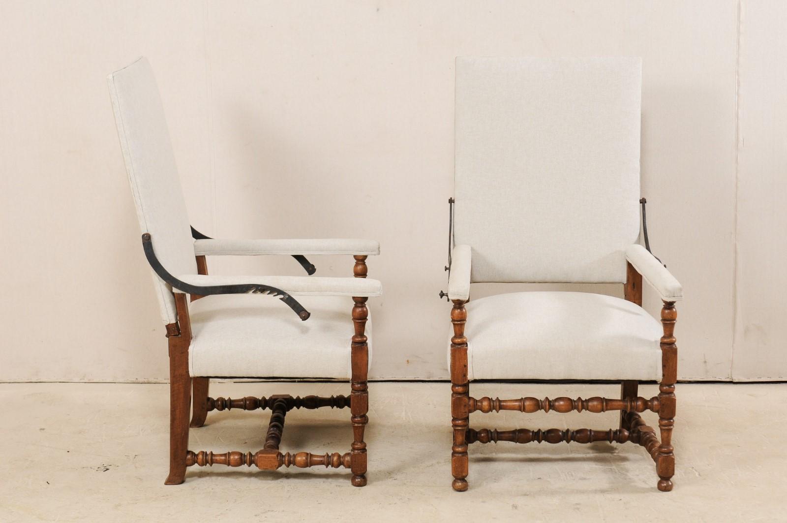 Pair of 19th Century Italian Reclining-Back Armchairs, Louis XIII Style 3