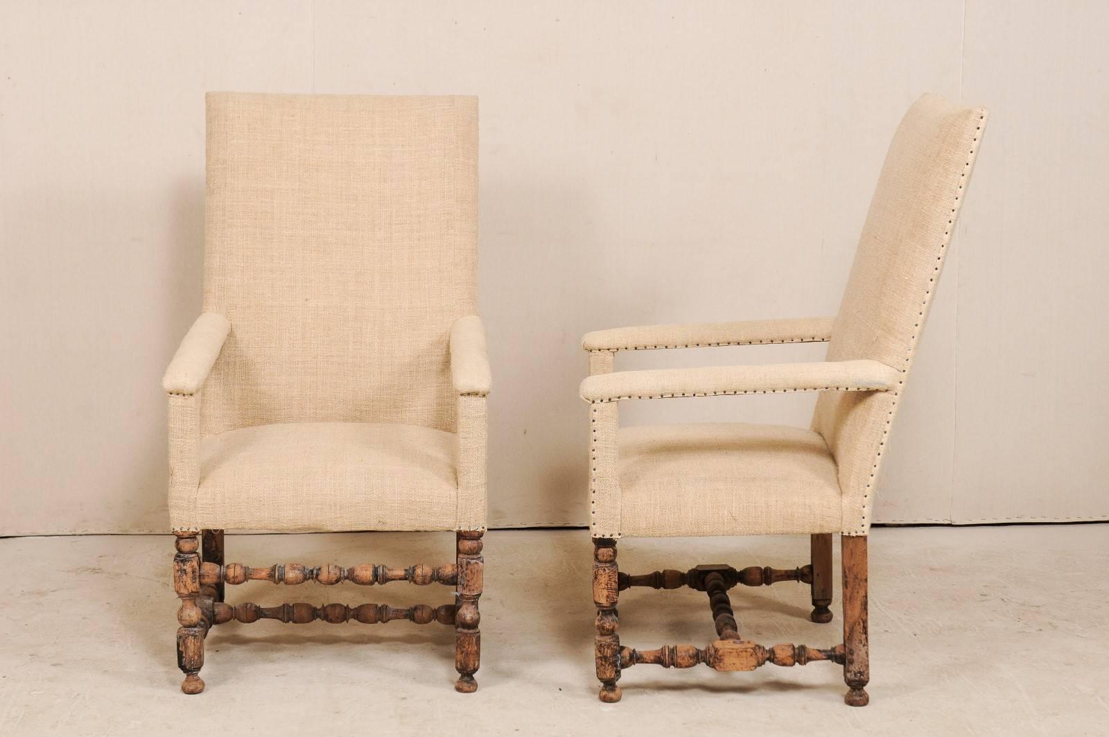 Pair of 19th Century Italian Upholstered and Carved Wood Armchairs 7