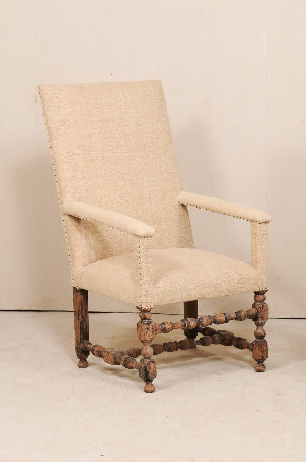 Pair of 19th Century Italian Upholstered and Carved Wood Armchairs In Good Condition In Atlanta, GA