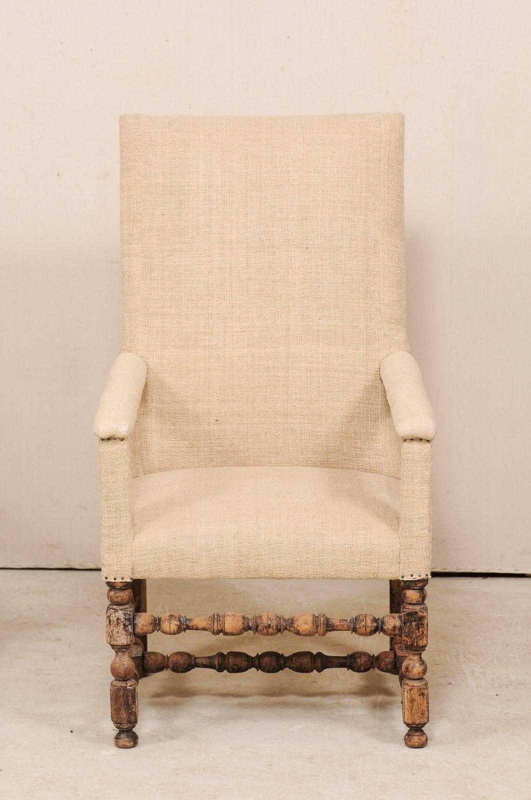 Pair of 19th Century Italian Upholstered and Carved Wood Armchairs 1