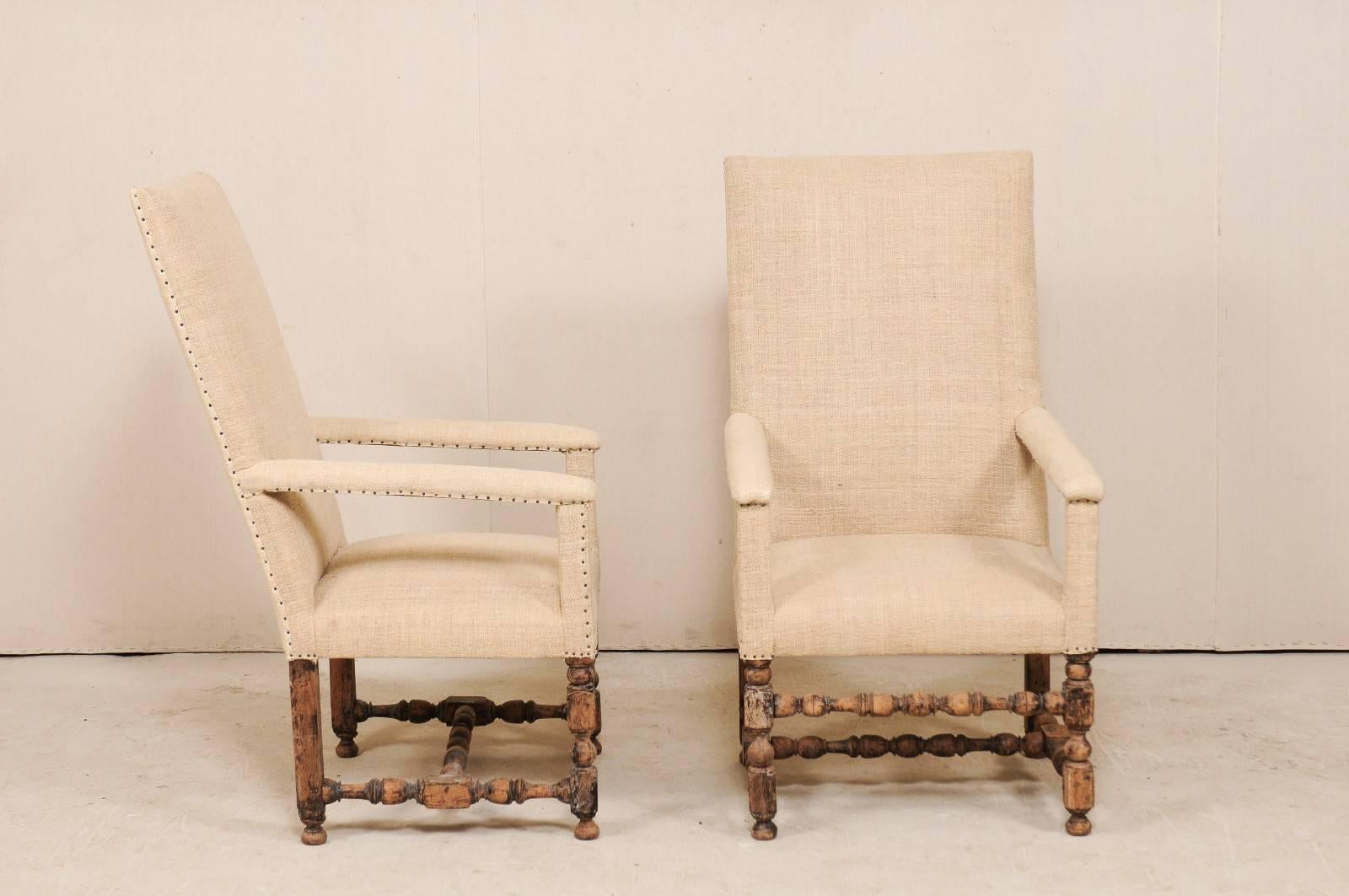 Pair of 19th Century Italian Upholstered and Carved Wood Armchairs 2