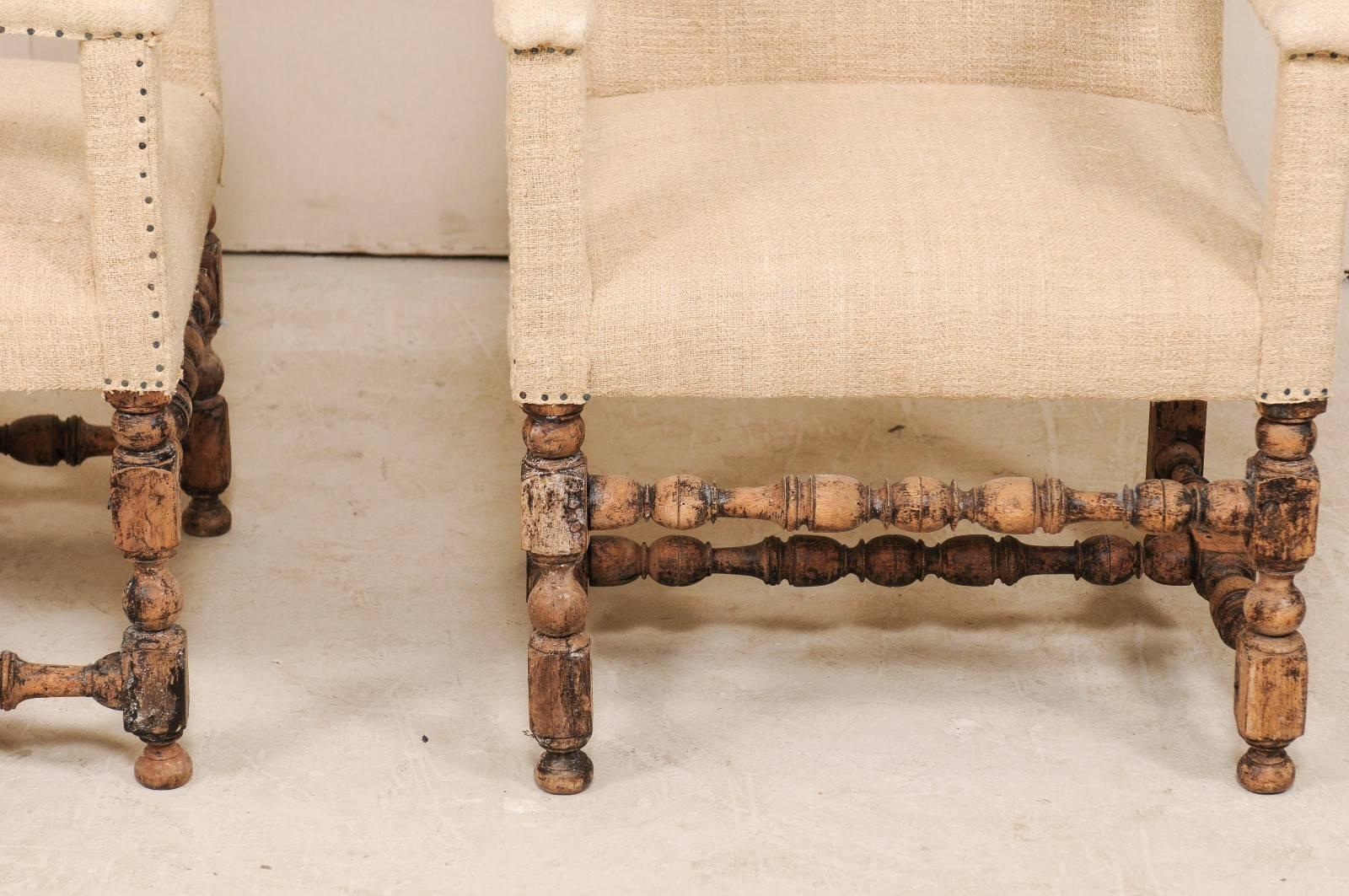 Pair of 19th Century Italian Upholstered and Carved Wood Armchairs 3