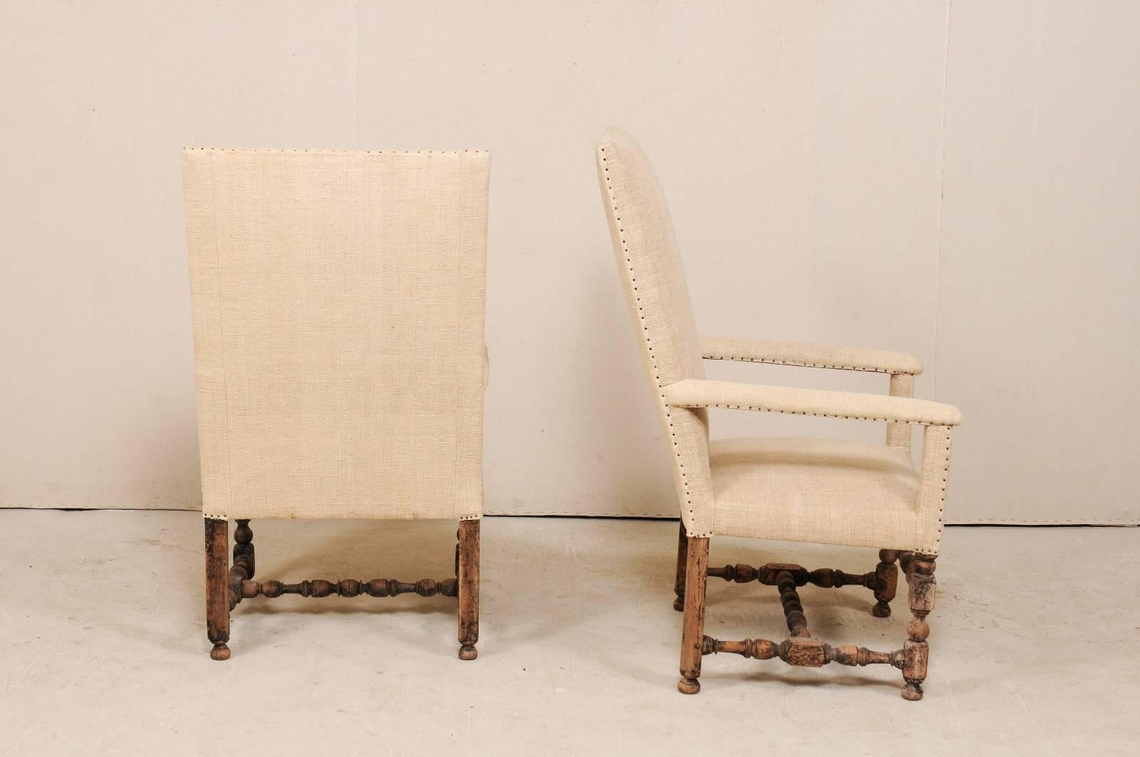 Pair of 19th Century Italian Upholstered and Carved Wood Armchairs 5