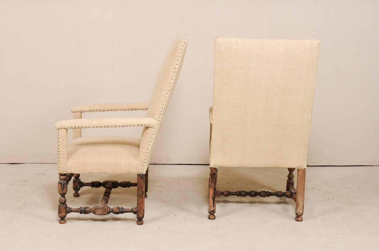 Pair of 19th Century Italian Upholstered and Carved Wood Armchairs 6