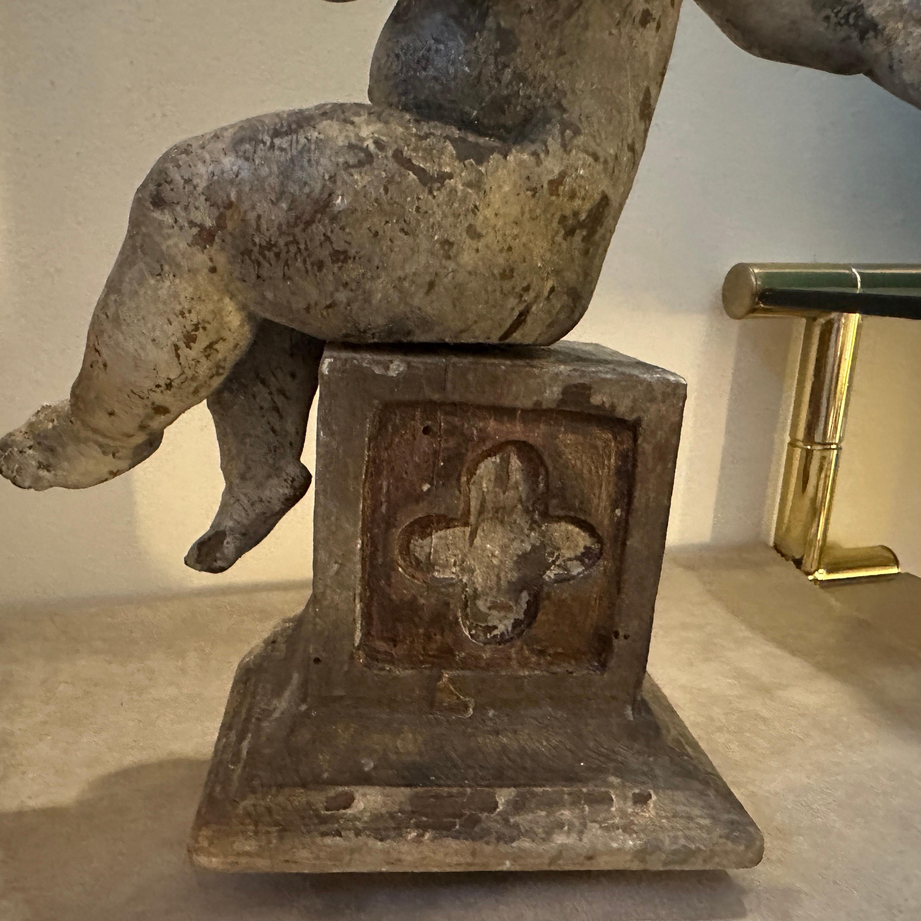 A pair of  19th Century Italian Wooden Putti Mounted on 18th Century Bases 4