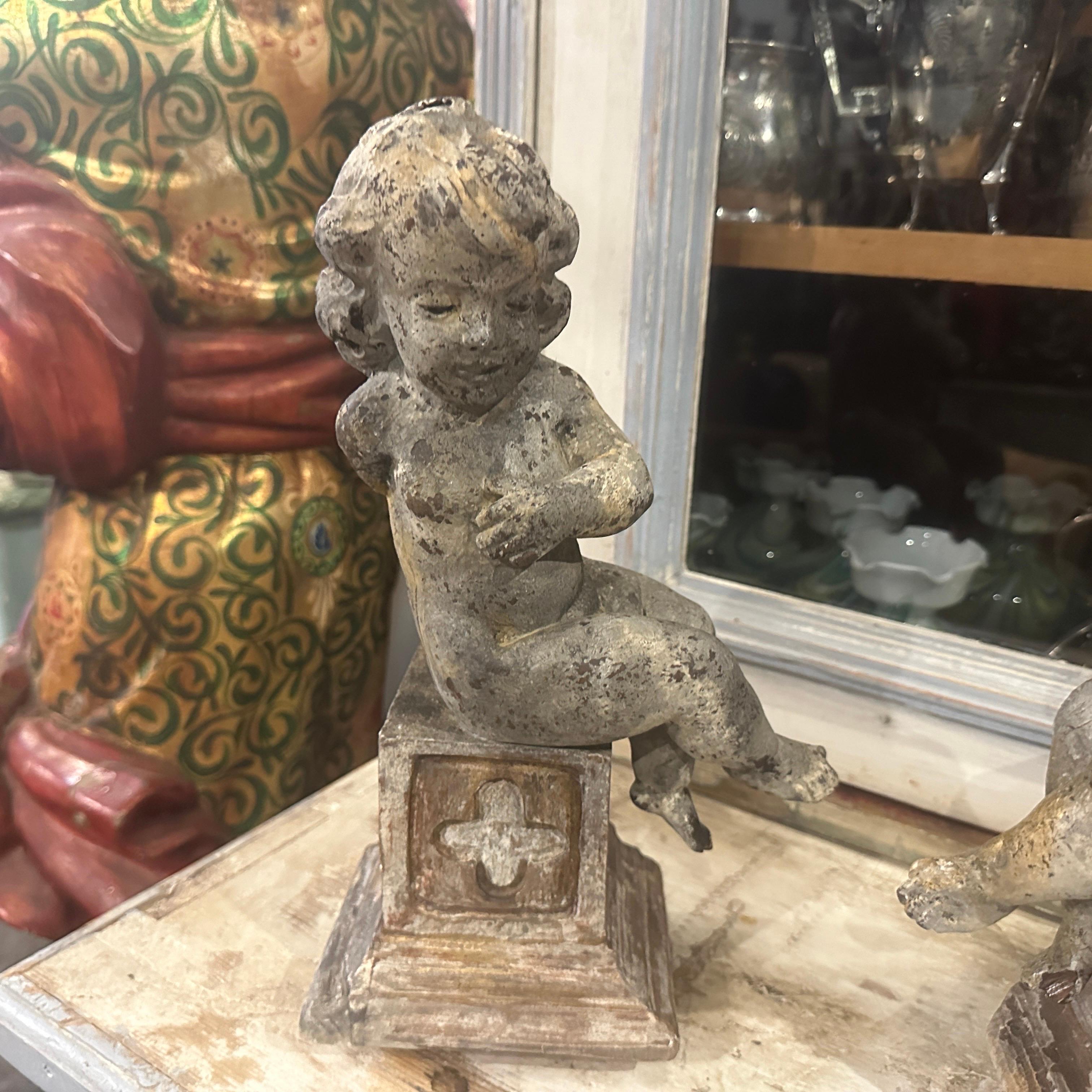 A pair of  19th Century Italian Wooden Putti Mounted on 18th Century Bases 8