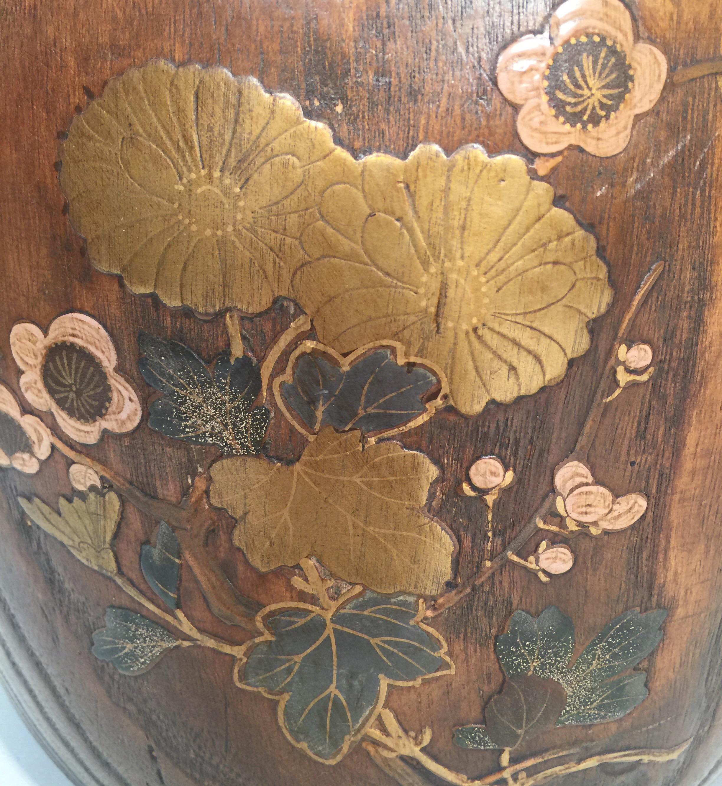 Pair of 19th Century Japanese Wood and Lacquer Jardinière Planters In Good Condition In Lambertville, NJ