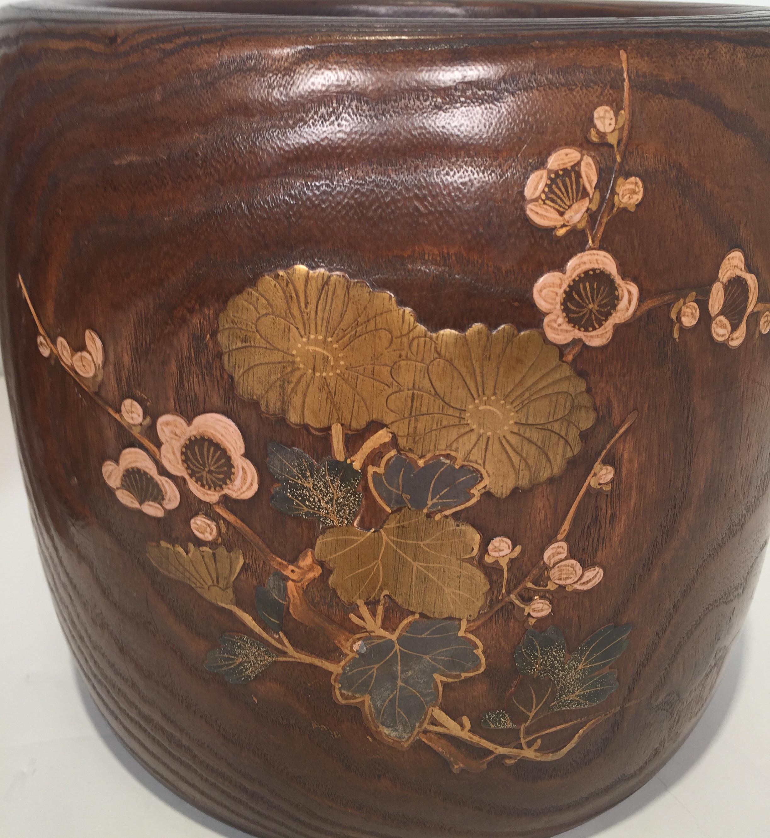 Copper Pair of 19th Century Japanese Wood and Lacquer Jardinière Planters