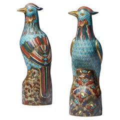 Pair of 19th Century Late Qing Dynasty Chinese Cloisonné Phoenix Figures