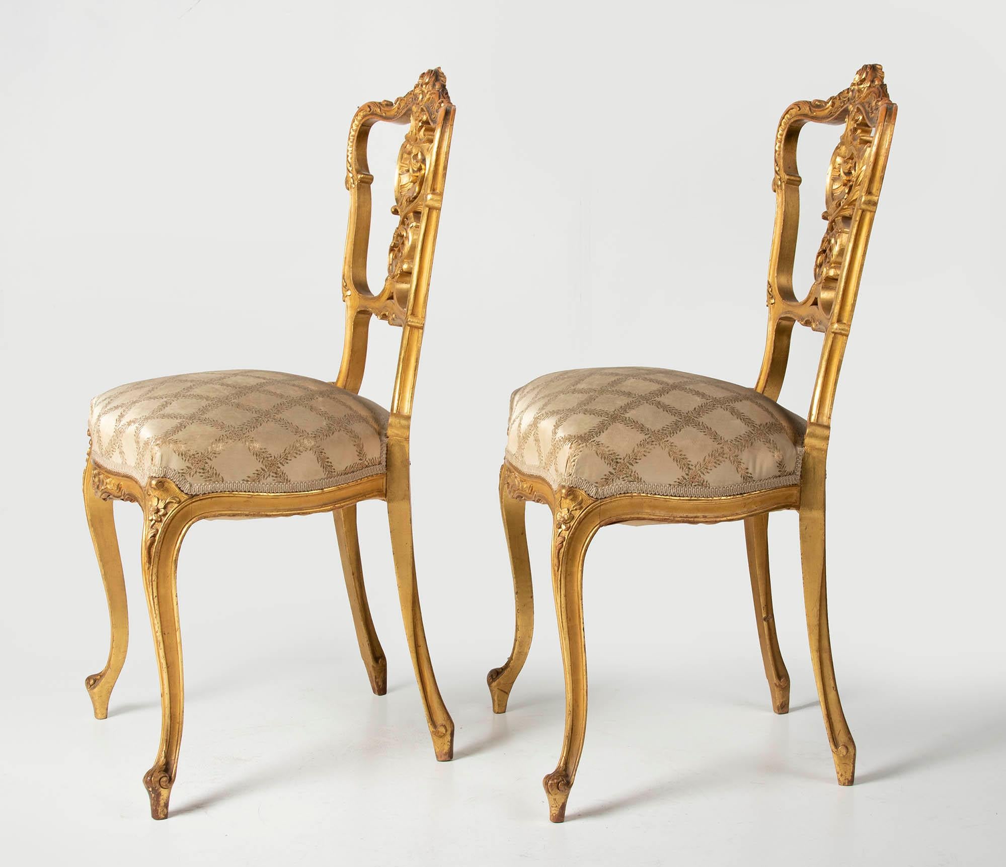 Pair of 19th Century Louis XV Style French Gold-Leaf Gilded Chairs 6