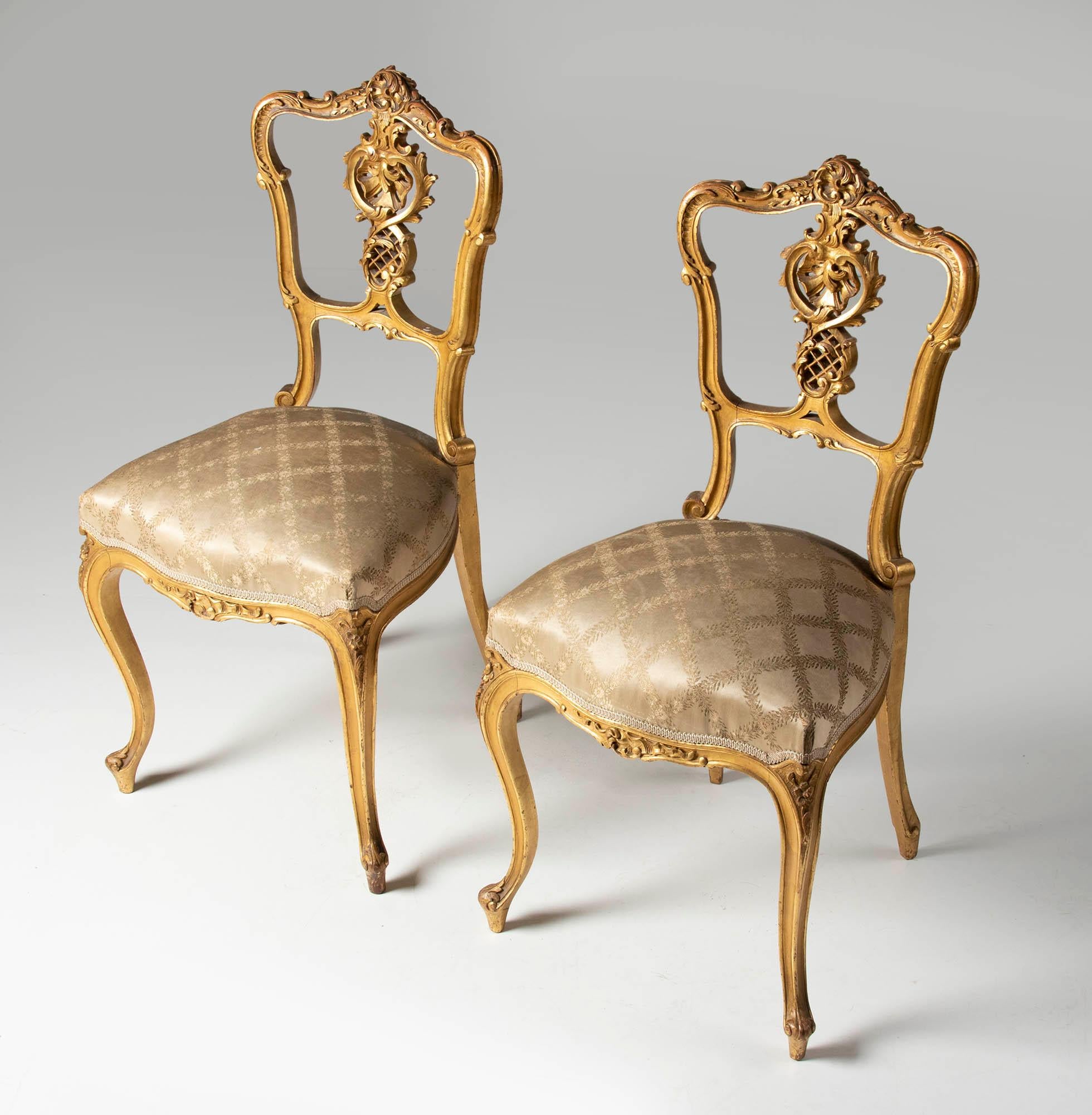 Pair of 19th Century Louis XV Style French Gold-Leaf Gilded Chairs 8