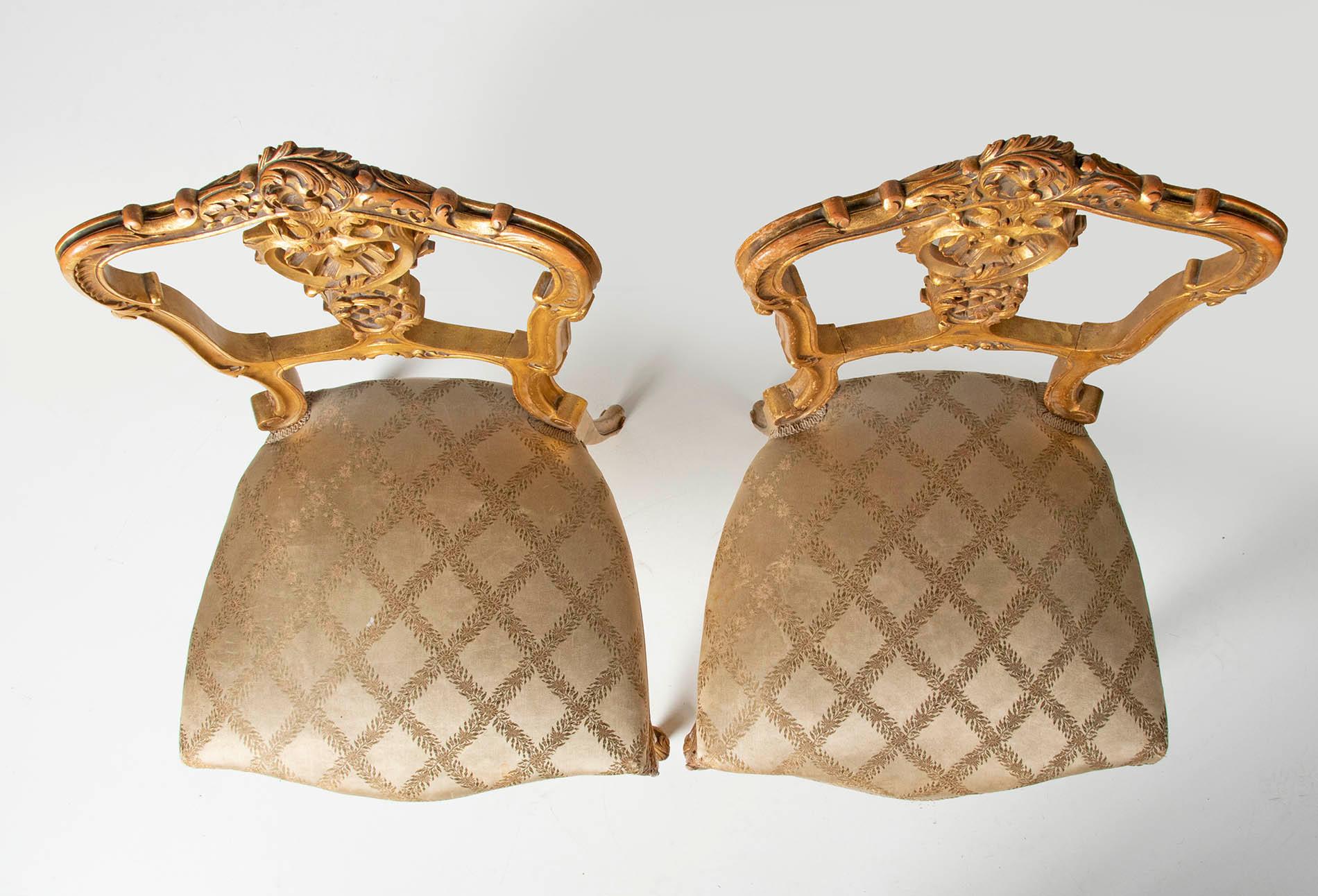 Pair of 19th Century Louis XV Style French Gold-Leaf Gilded Chairs 11