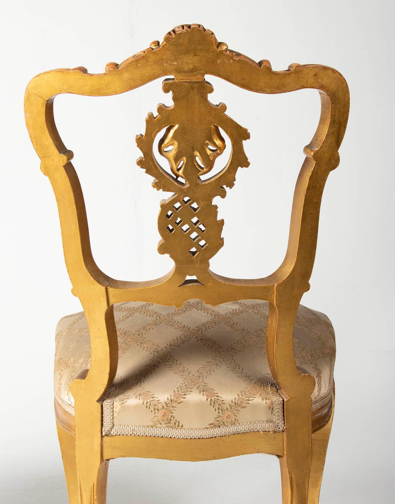 Pair of 19th Century Louis XV Style French Gold-Leaf Gilded Chairs 14