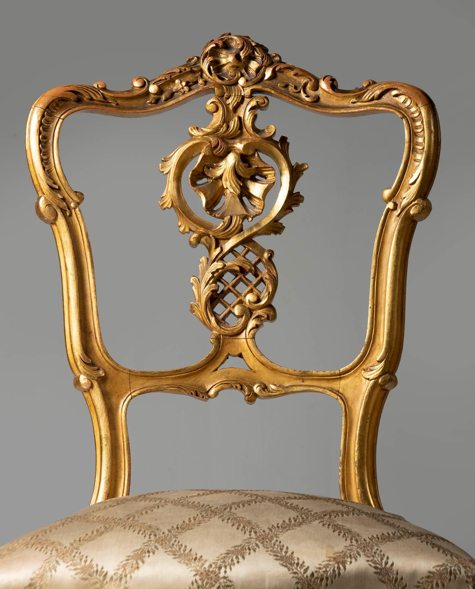 Pair of 19th Century Louis XV Style French Gold-Leaf Gilded Chairs 15