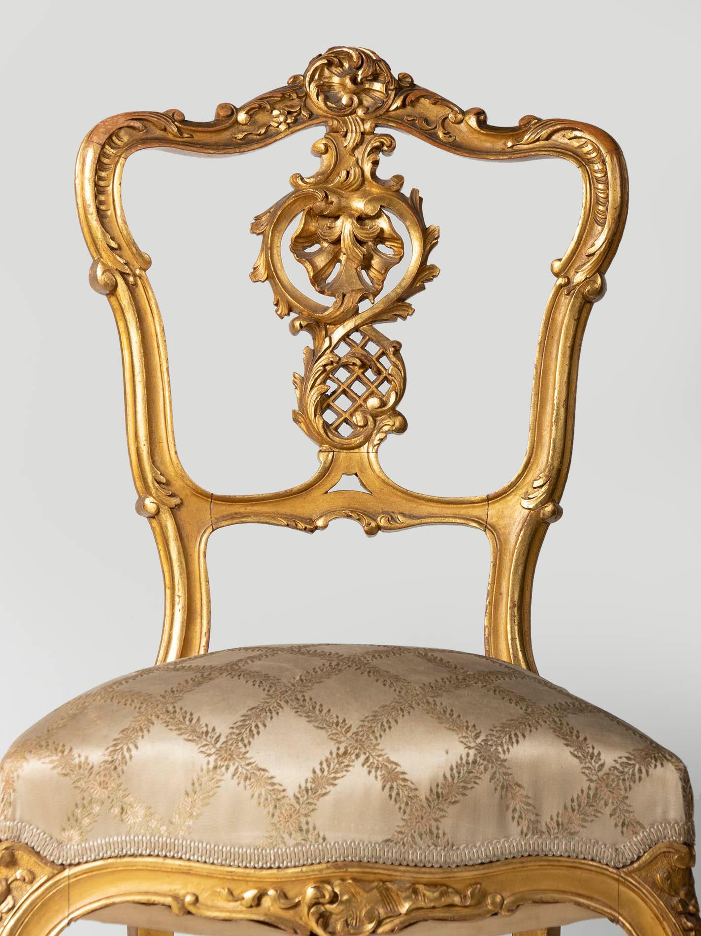 Walnut Pair of 19th Century Louis XV Style French Gold-Leaf Gilded Chairs