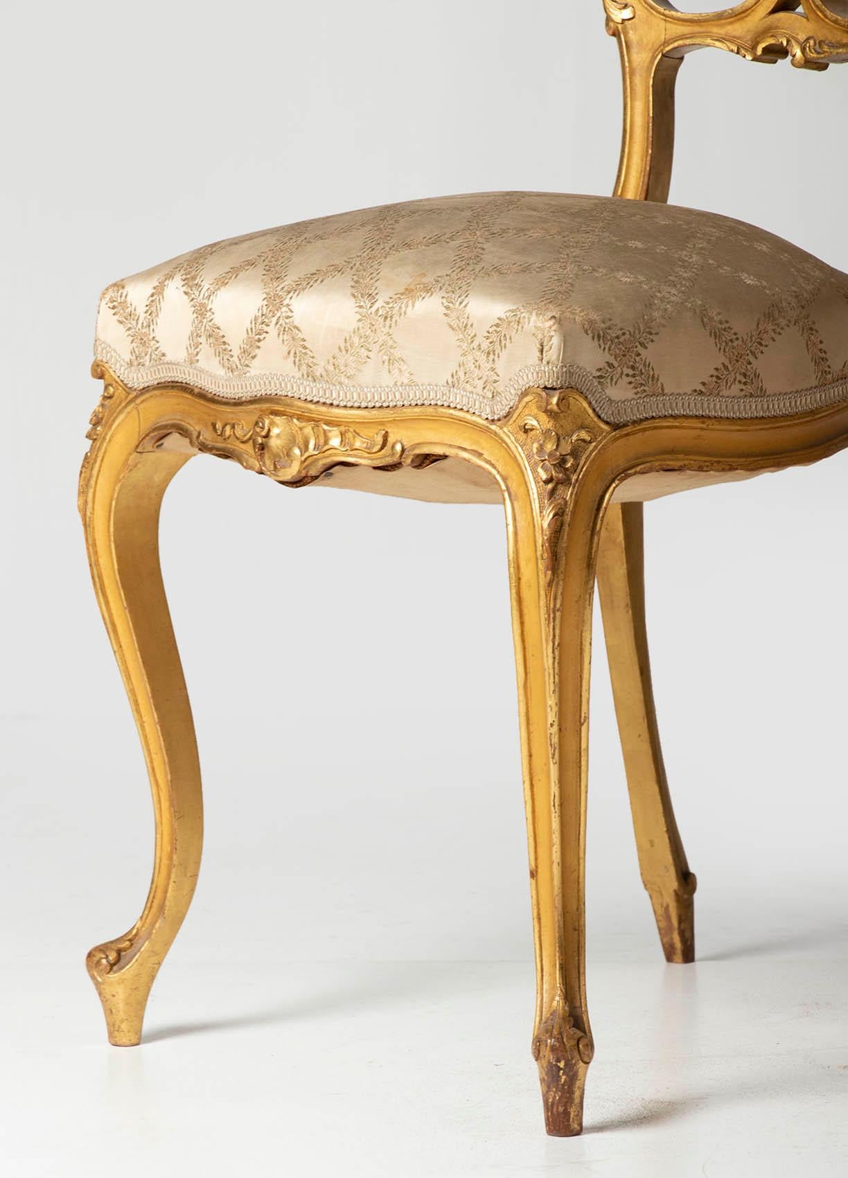 Pair of 19th Century Louis XV Style French Gold-Leaf Gilded Chairs 2