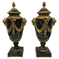 Pair of 19th. Century Louis XVI St. Vert Maurin Marble and Ormolu Casolettes