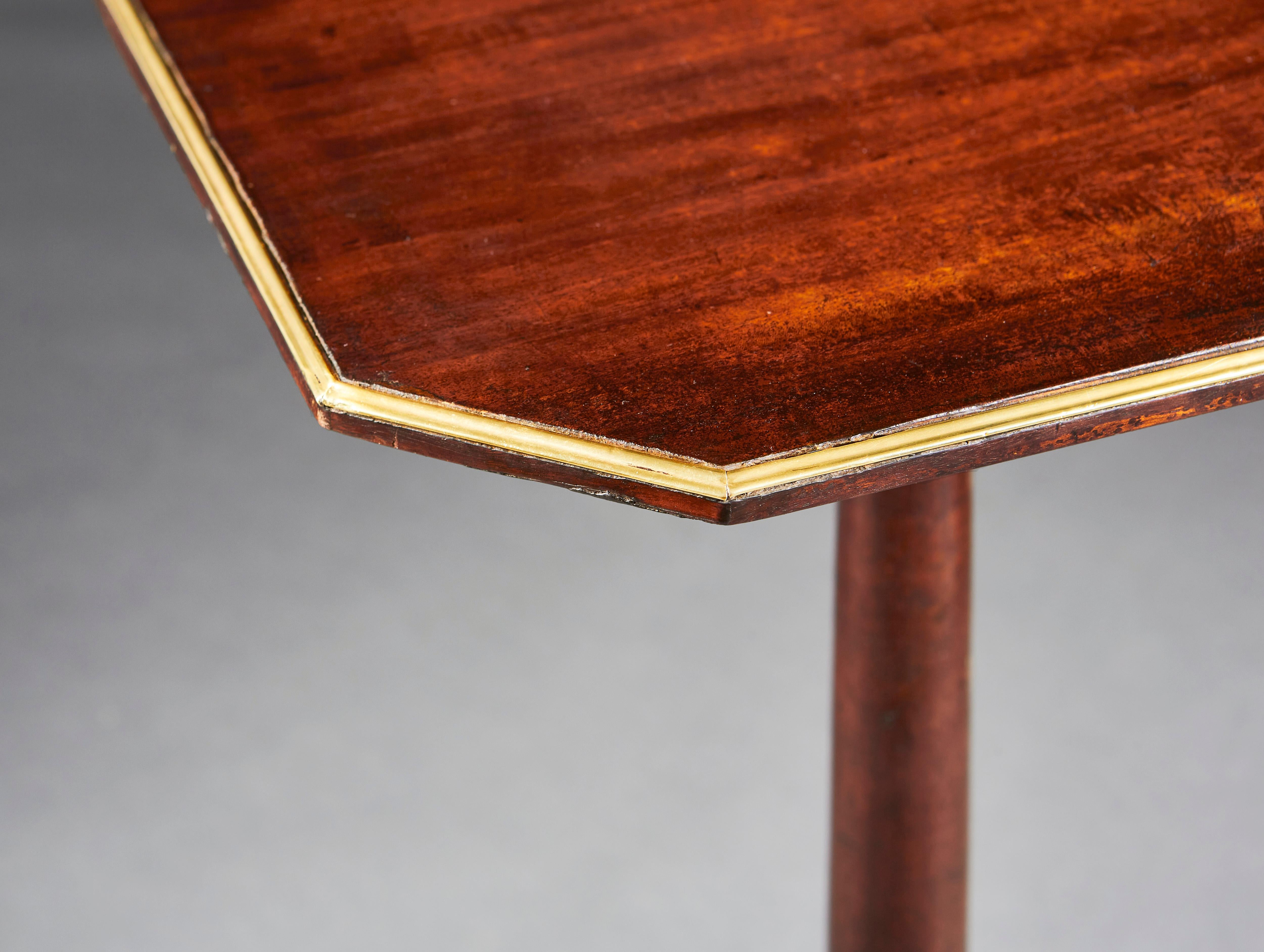 English Pair of 19th Century Mahogany Wood and Brass Banded Tripod Tables