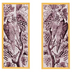A Pair of 19th Century Manganese Delft Tile Panels depicting Parrots