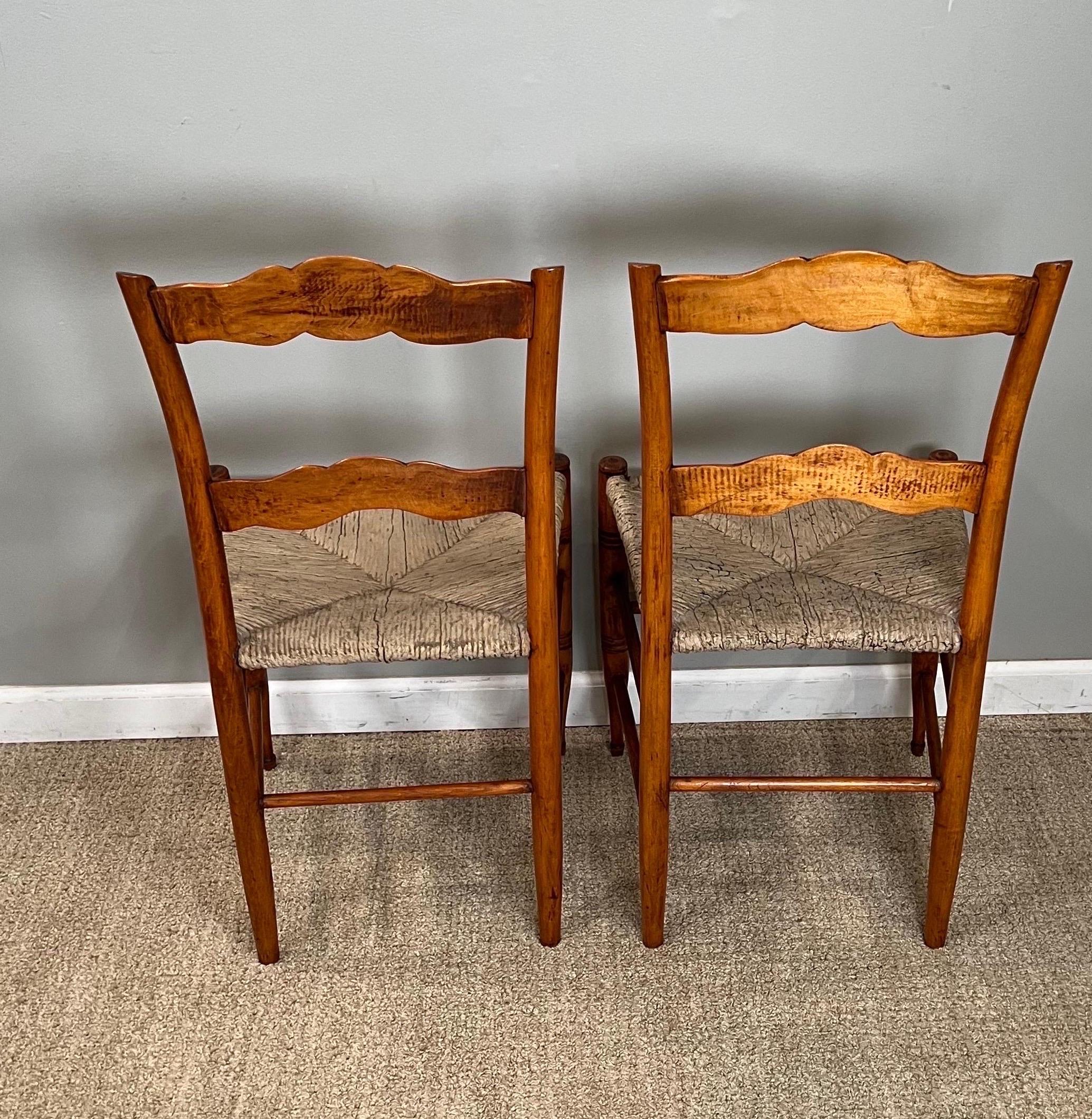 Pair of 19th Century Maple Side Chairs with Rush Seats For Sale 5