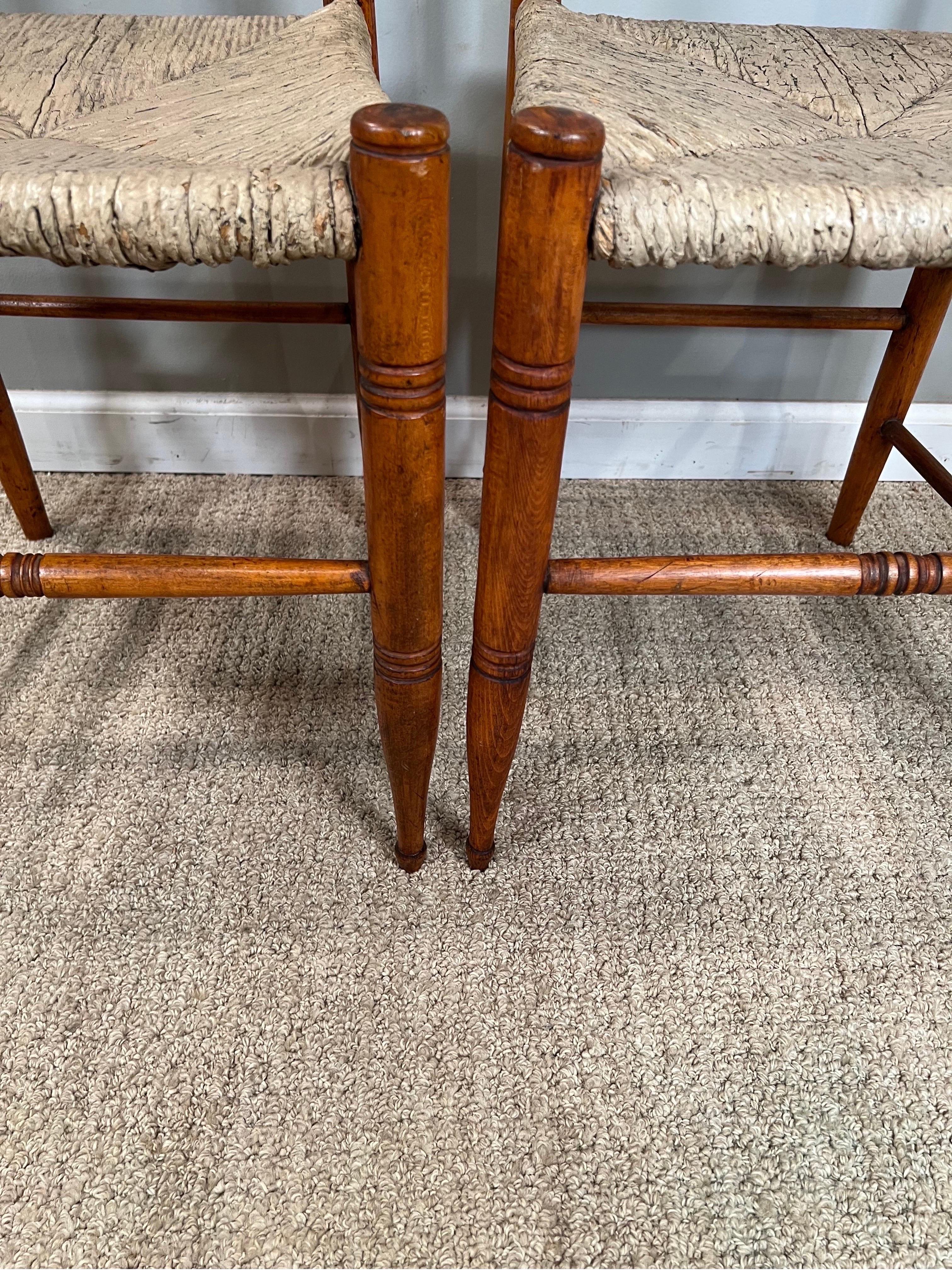 American Pair of 19th Century Maple Side Chairs with Rush Seats For Sale
