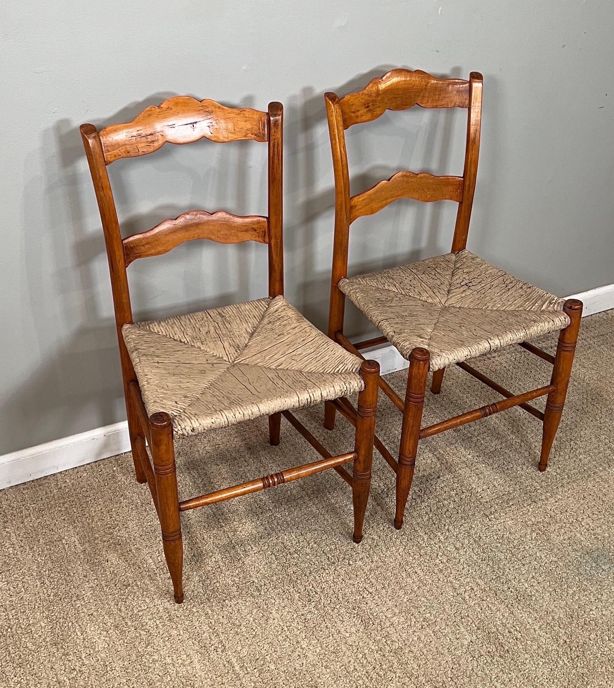 Pair of 19th Century Maple Side Chairs with Rush Seats For Sale 2