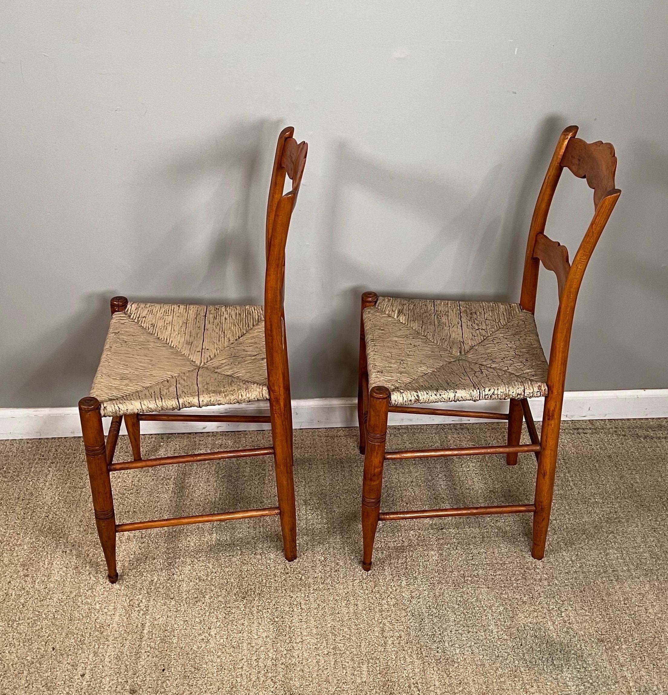Pair of 19th Century Maple Side Chairs with Rush Seats For Sale 3