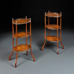Pair of 19th Century Marquetry Three Tier Etageres