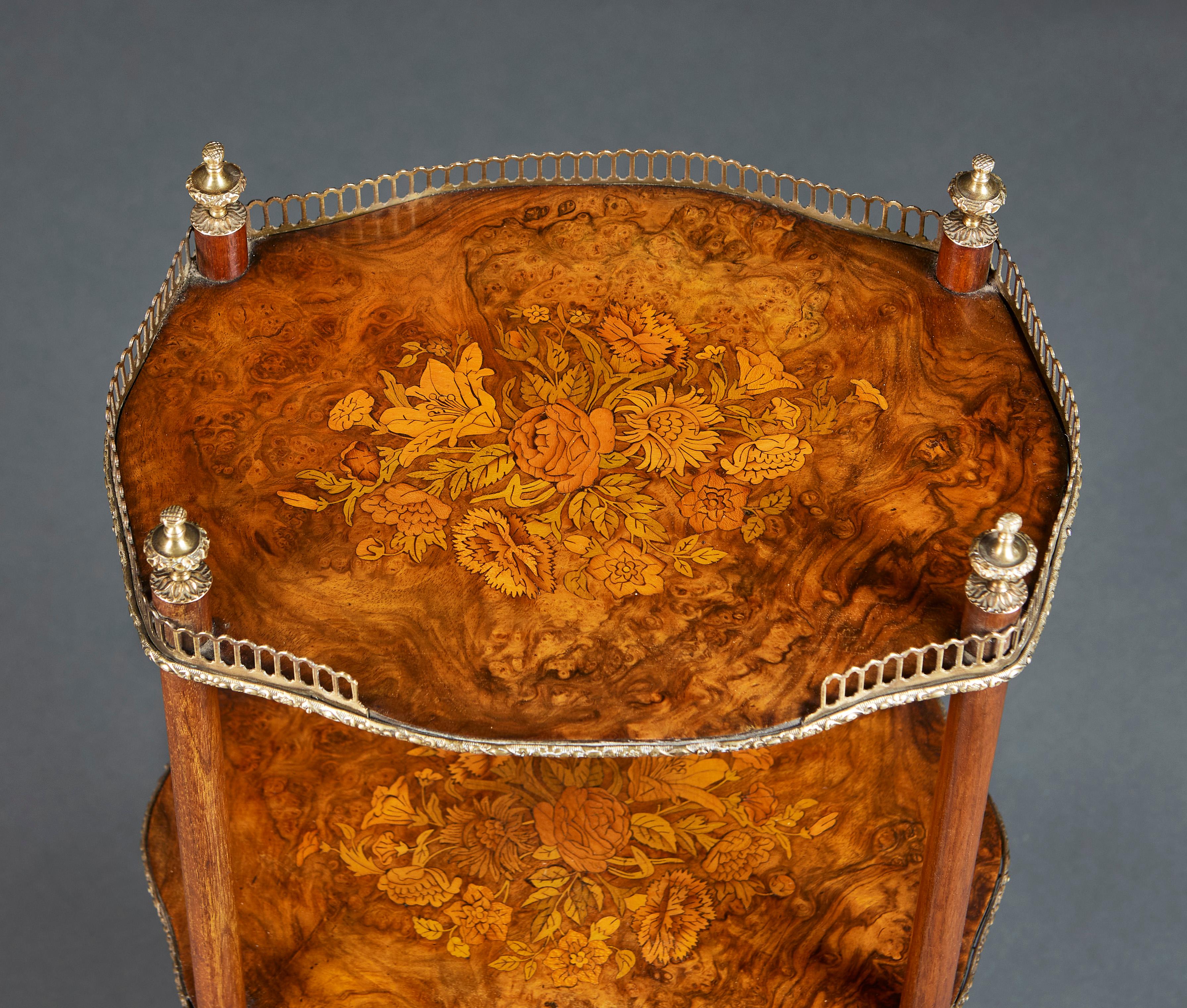 Pair of 19th Century Marquetry Three Tier Etageres In Good Condition For Sale In London, GB