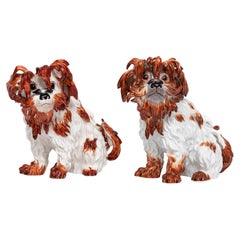 Pareja de modelos de porcelana de Meissen del siglo XIX de perros boloñeses, J.J. Kandler